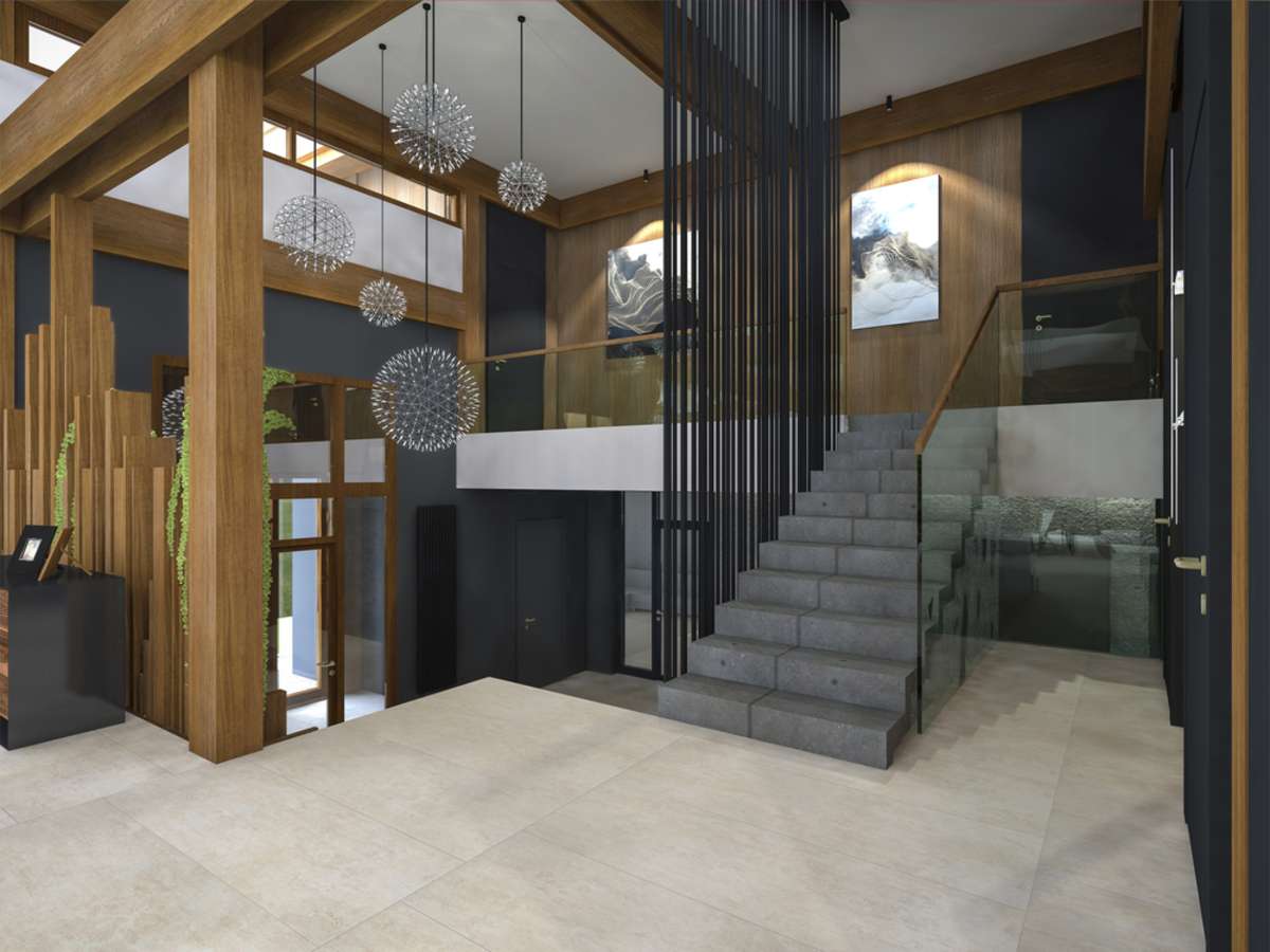 private wooden house interior 3d rendering