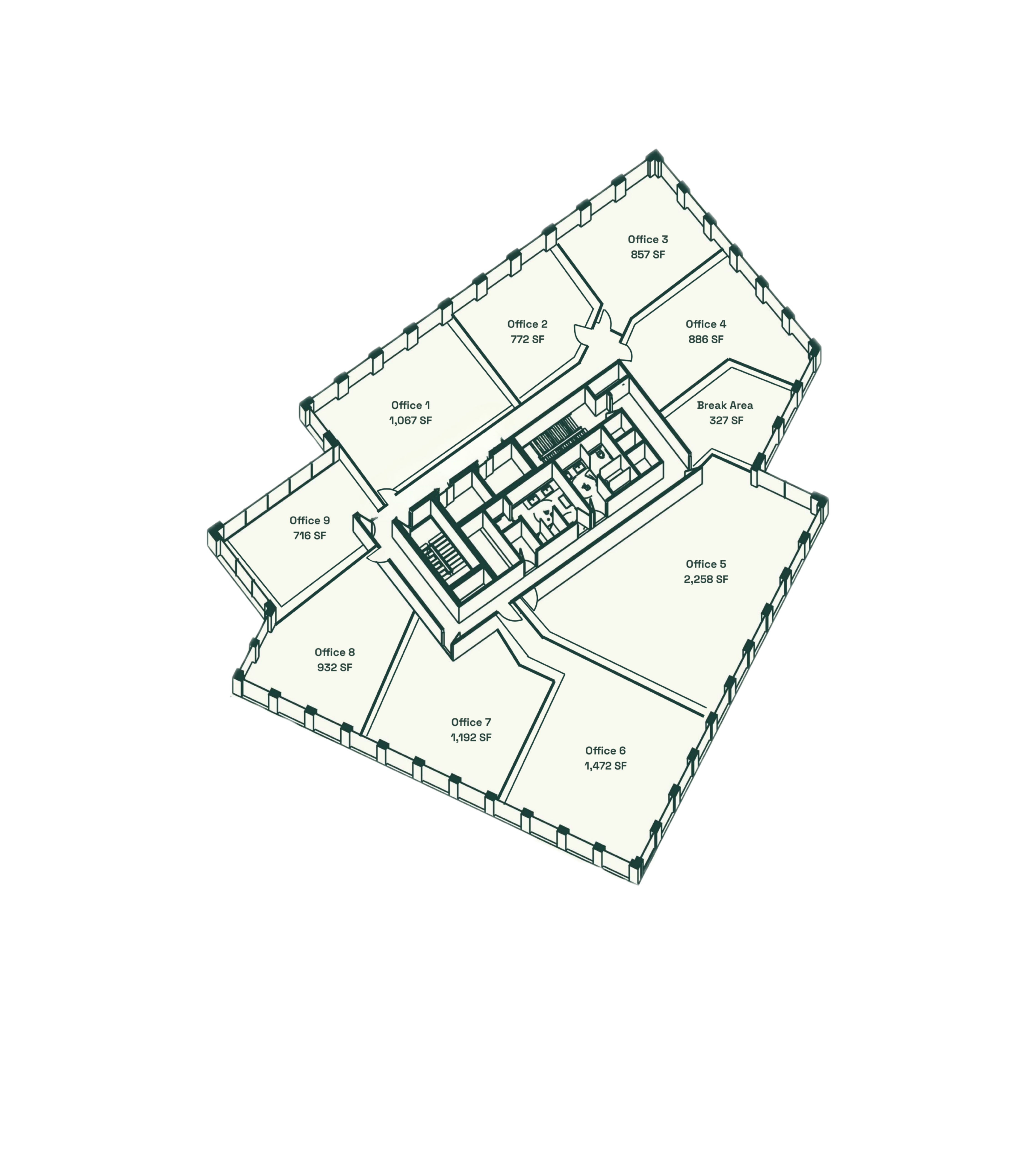 Fifth Floor: 716 SF - 11,022 SF | 9 private offices 