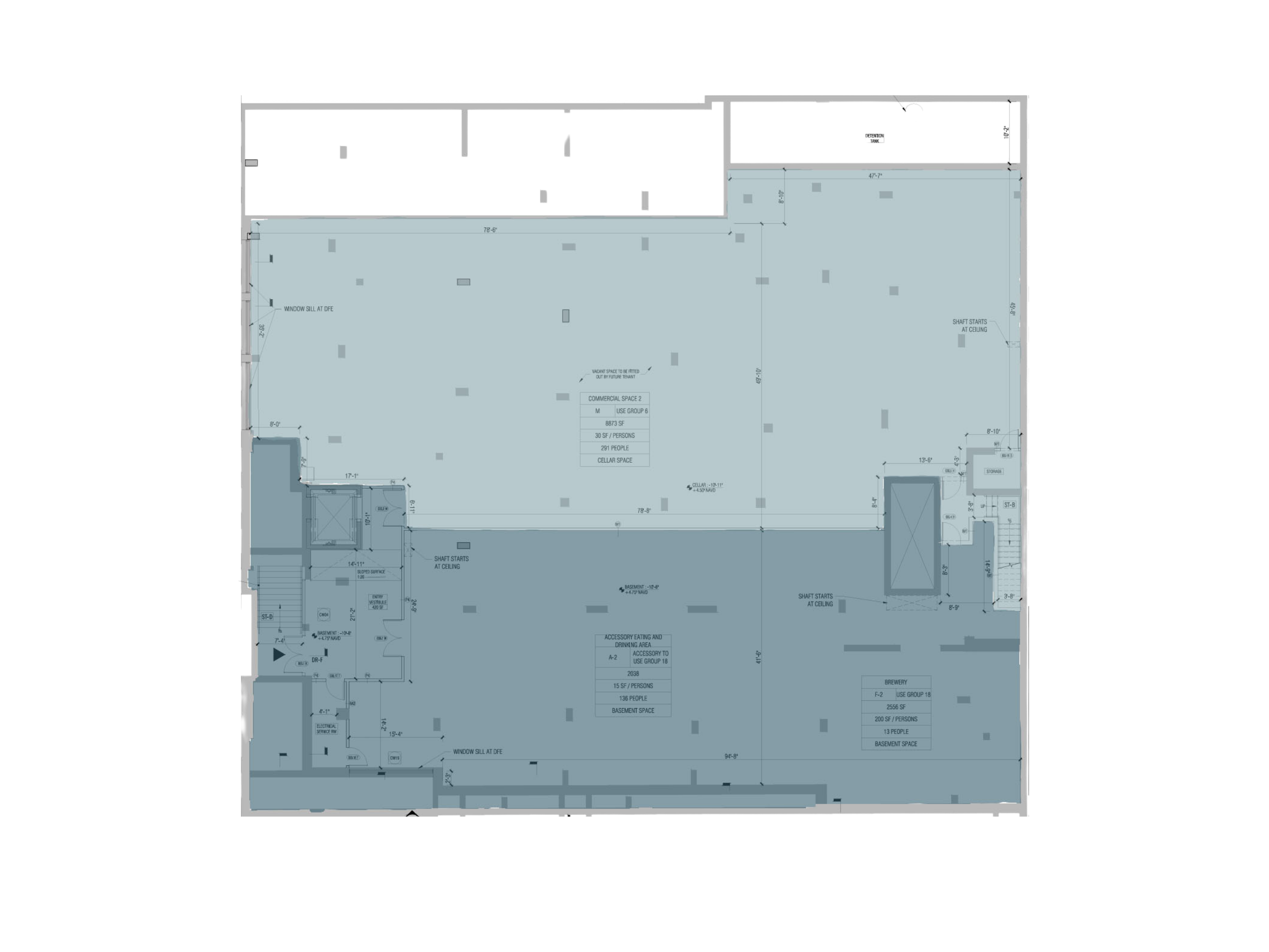 Lower Level Space A: 8,873 SF | Space B: 2,038 SF